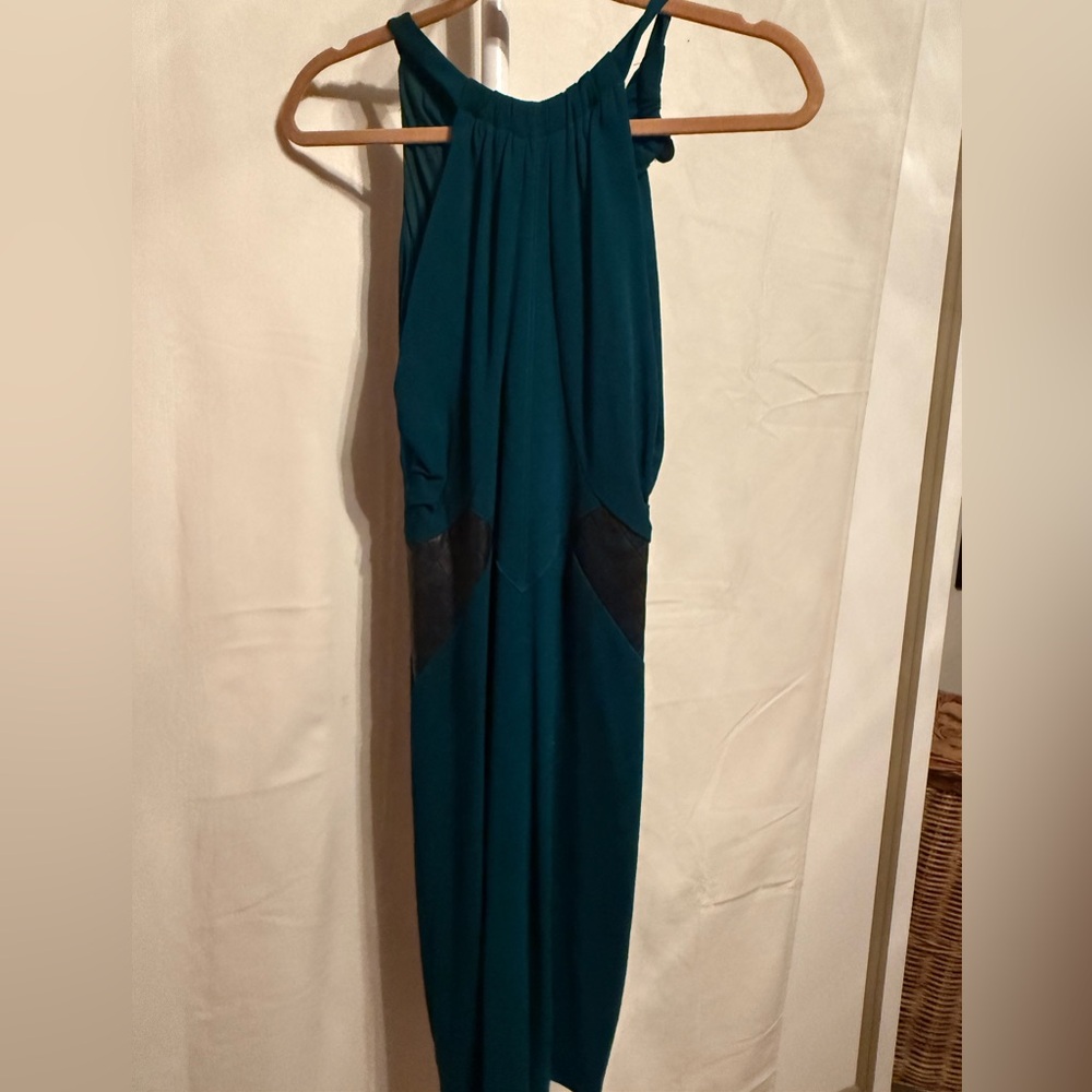 Vintage Yigal Azrouël Green Draped Halter Dress Size 4 Black Quilted Panels